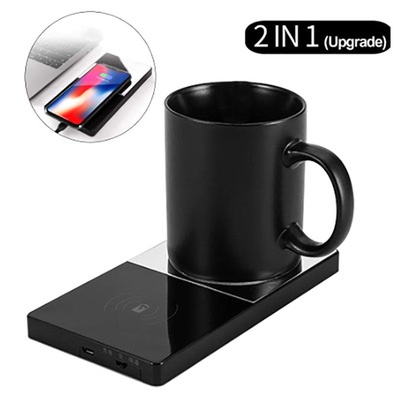 2 In 1 Heating Mug Cup Warmer Electric Wireless Charger For Home Office Coffee Milk - Tech Trove Boutique
